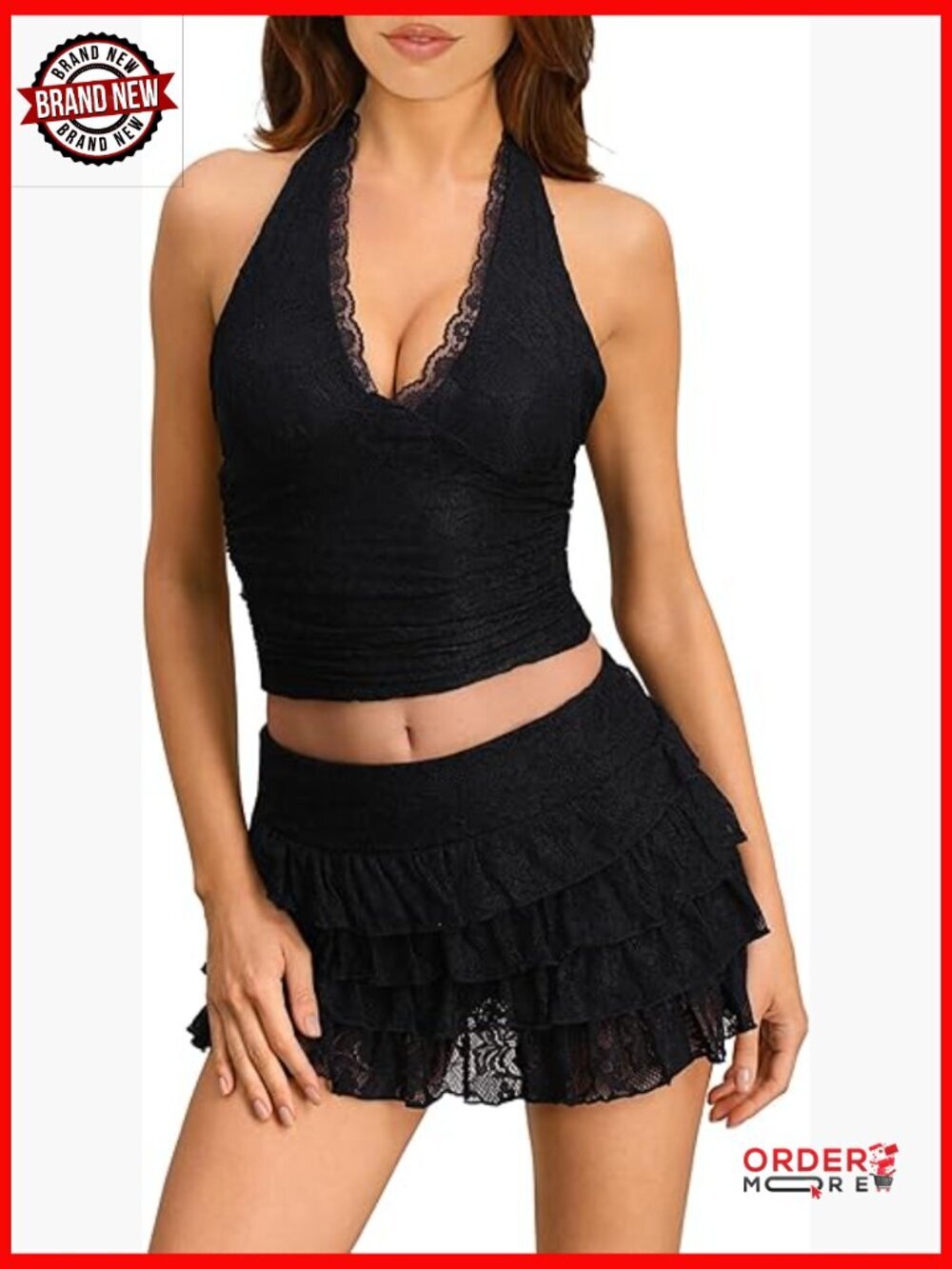 Halter Crop Top & Tiered Ruffle Mini Skirt Set
